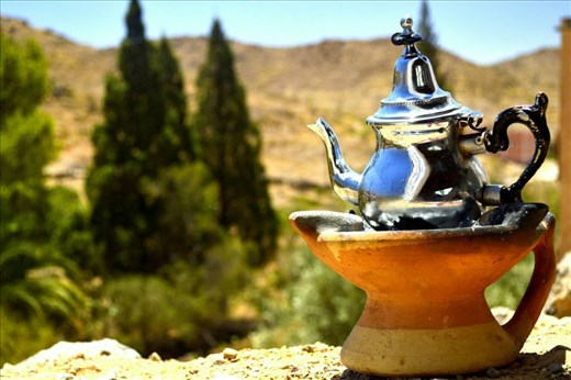 Moroccan tea over the hills of Kerdouss (near Tafraout)