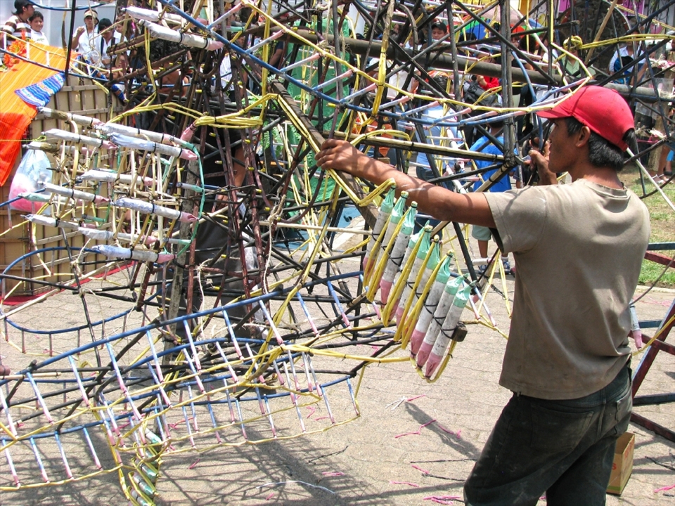 Firework preparation at atrium of local church.