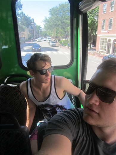 Blue steel on a bus in Boston