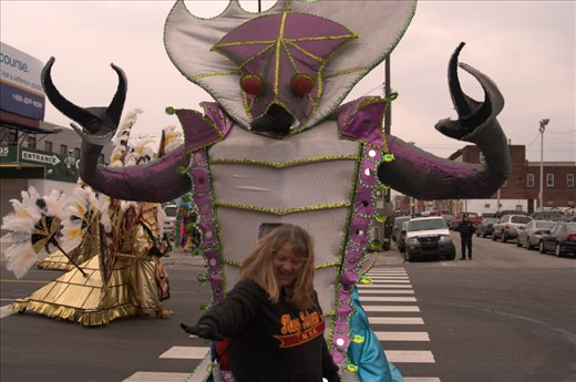One of the notoriously wacky but intricate floats of the Mummers Parade entertains the crowds on Broad Street. New Years Day, 2013, Philadelphia, PA.