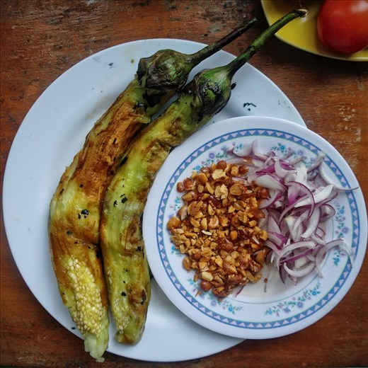 Eggplants peeled and almost ready