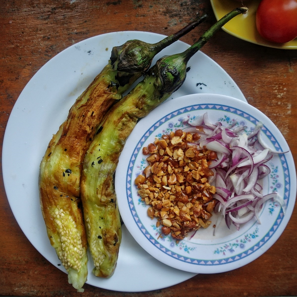Eggplants peeled and almost ready