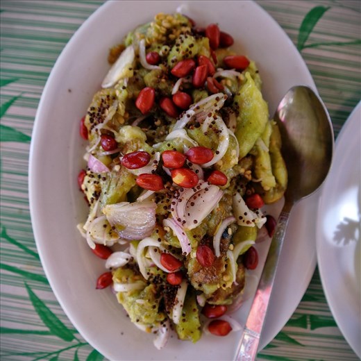 The Myanmar roasted eggplant salad, ready to eat