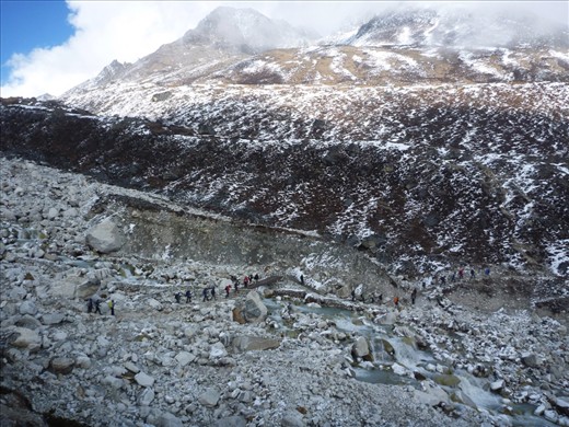 Trekkers descend on the Everest Region of Nepal to complete a multitude of different treks each year.  Here, trekkers can be seen like ants traversing the terrain.