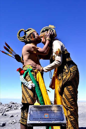 Wedding commemoration on the highest active volcano in Java, the Mount Semeru
