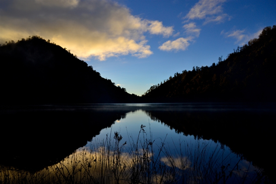 Ranu Kumbolo lake about 2.400 meters above sea level in Mt. Semeru National Park