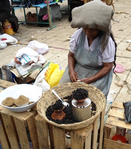 A women selling fried ants. A delicacy in the San Cristobal mountain communities.
