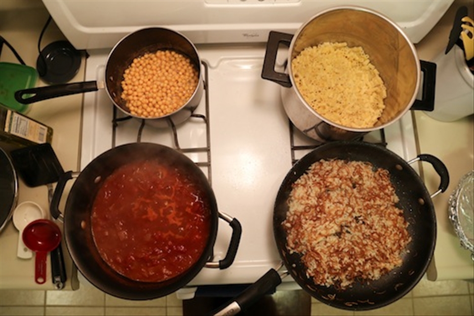 A simple dish...that requires a lot of pots!