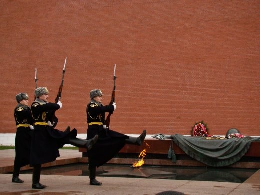 The guards who have just finished their shift marching off again