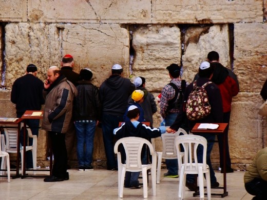 At The Western Wall or Wailing Wall of Jerusalem