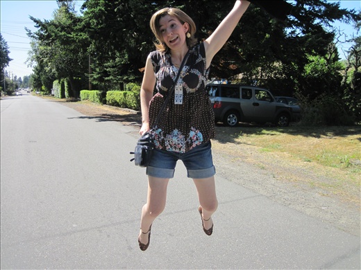Jumping for joy outside our Airbnb digs just outside of SEATAC
