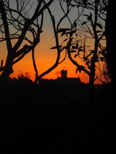 The sun setting over the management college here in manly.