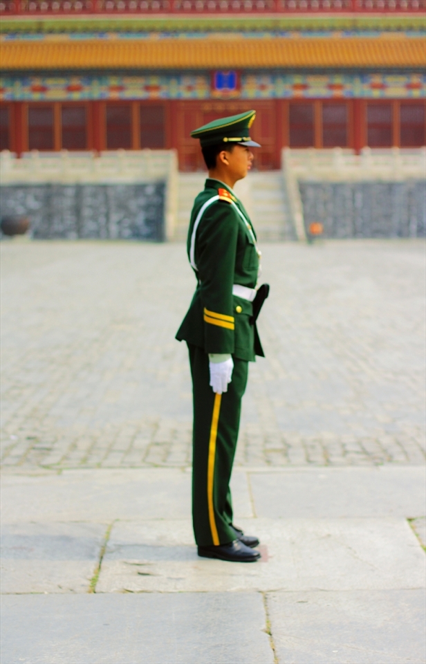 A young soldier taking guard at the Forbidden City in Beijing.
China's PLA(People's Liberation Army) is the world's largest military force, with around 3 million members.