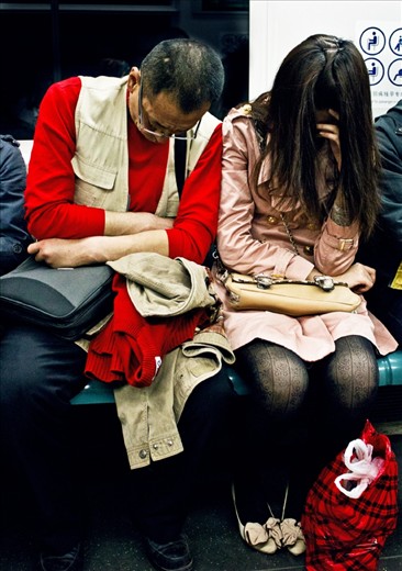 Working hours can be very long and stressful, so very often you meet commuters sleeping on their way back home