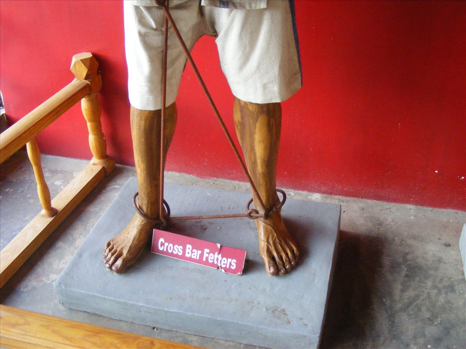 Cross bar fetters, as if the punishment of solitary confinement for independence activists was less. 