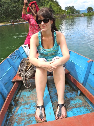 Taking a ride on the lake in Pokhara, Nepal. The lady rowing the boat was so interesting. I'm glad I had a friend there to translate.