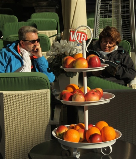 Resting their feet, Royal Mile