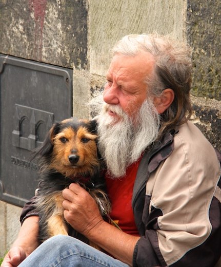 A man and his dog, Prague