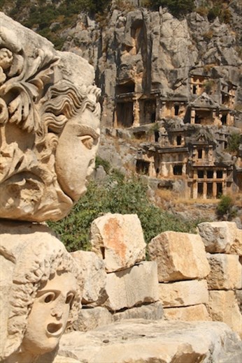 Theatrical faces and Rock cut tombs of Myra
