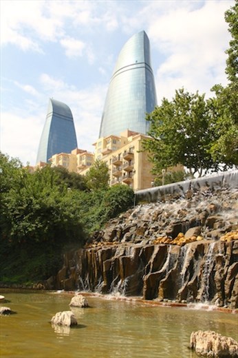 Waterfall Park and Flame Towers, Baku