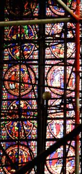 Stained glass through the scaffolding, Notre Dame Cathedral, Tournai: by vagabonds3, Views[512]