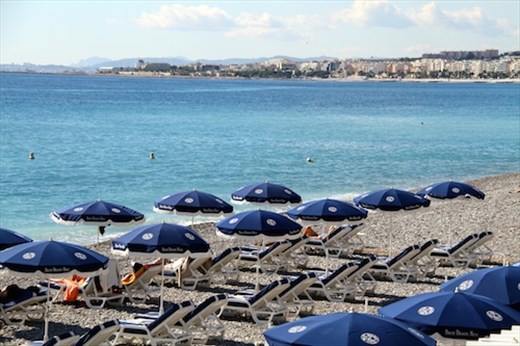 Blue Umbrellas along the Promenade Anglais, Nice