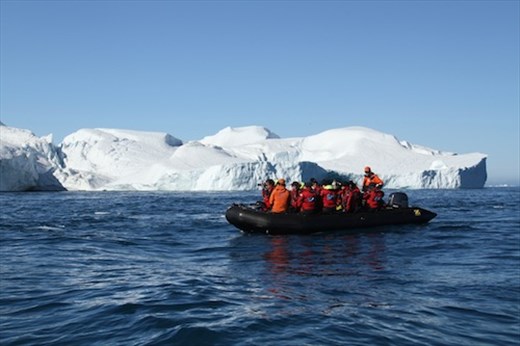 Adrift in a zodiac off the Greenland ice sheet