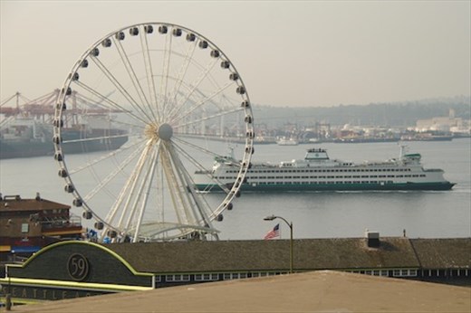 Ferris wheel and ferry, Seattle