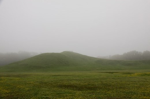 Mound A, Poverty Point, in the fog