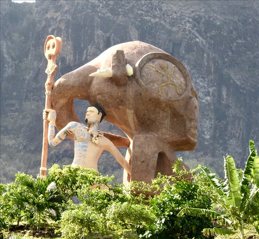 Modern statue on Ancient statues, Nuku Hiva