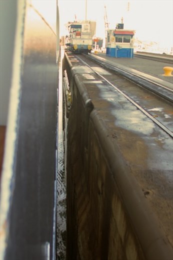 The locks aren't much wider than the ships, Miraflores Locks