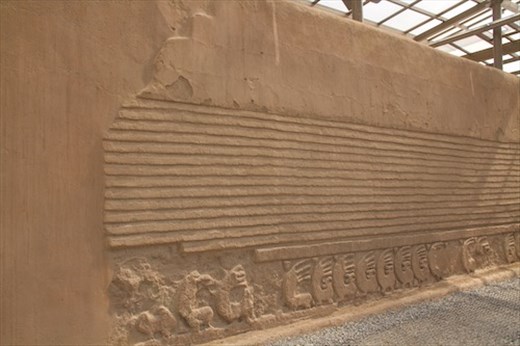 Decorative wall with original and restored sea otter motif, Northern Patio 