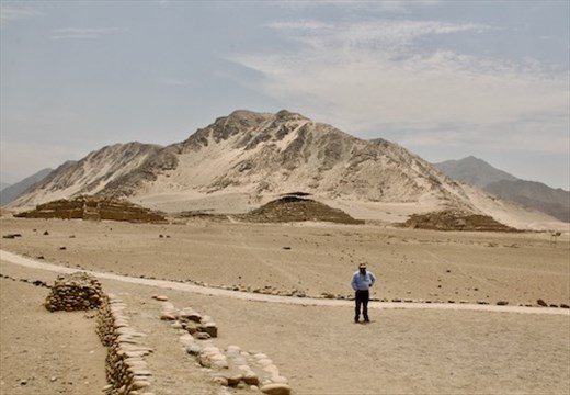 Our Caral guide, Tomás and three of the pyramids