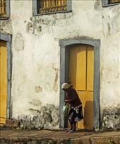Woman and yellow door, Ouro Preto: by vagabondstoo, Views[387]