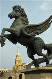Pegasus and clock tower, Cartagena: by vagabondstoo, Views[390]