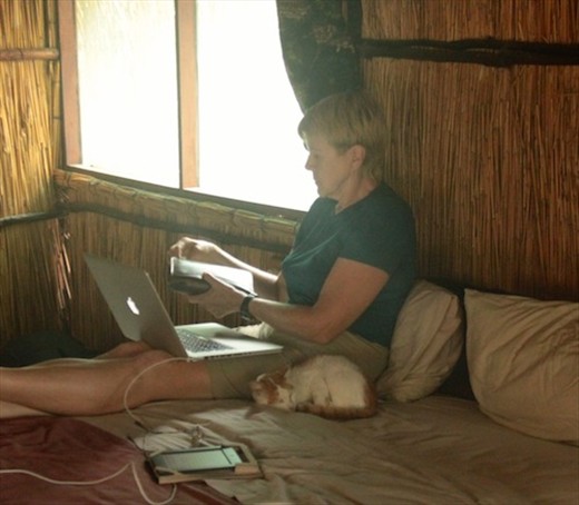 Relaxing at Casa Barry with our new friend