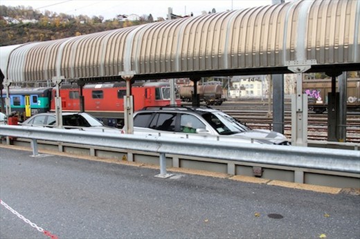 Car train under the mountain, Brig, Switzerland to Iselle, Italy