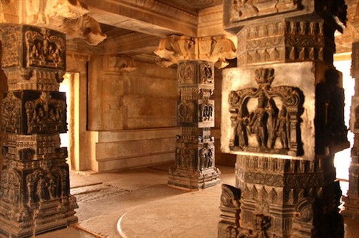 Black marble columns in Hazararama Temple, Hampi