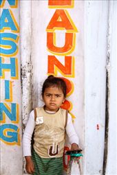 Little girl outside the laundry, Udaipur: by vagabondstoo, Views[641]
