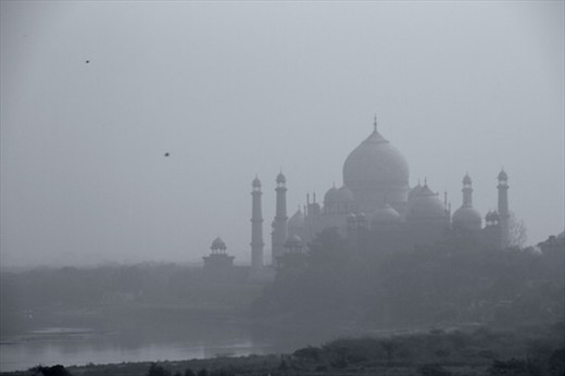 Taj Mahal in the haze from Agra Fort