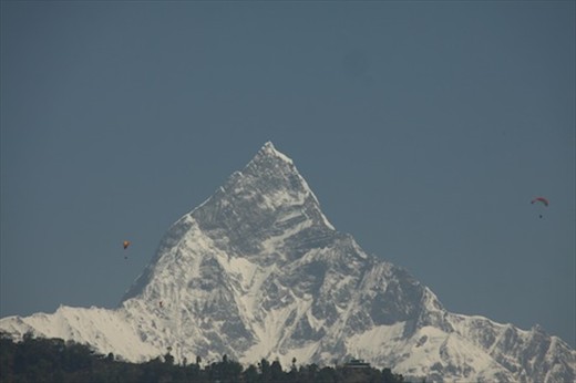 New snow in the Anapurna range from our room, Pokhara