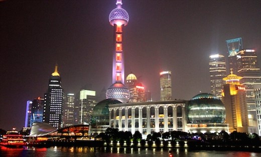 Pudong area at night, Shanghai River cruise