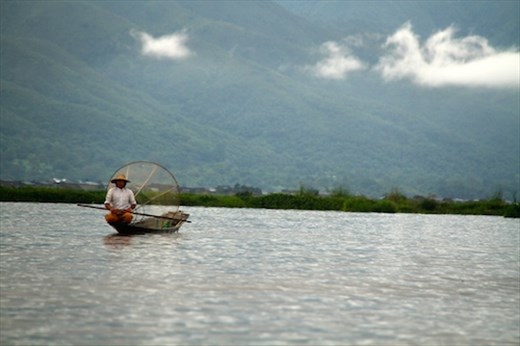 Fish trap in early morning, Inle Lake