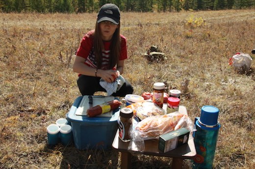 Baagii makes lunch on the fly, Gun Galuut Nature Reserve