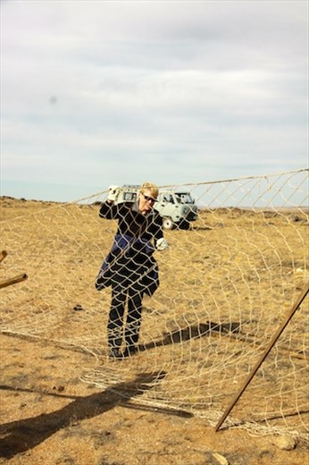 Connie bracing the net, Ikh Nart Nature Reserve
