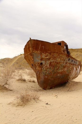 Beached fishing boat, Moynak