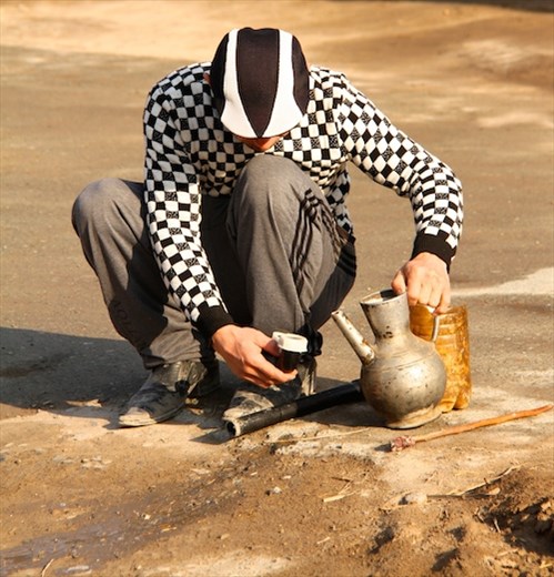 Morning coffee in the middle of the street, Khiva