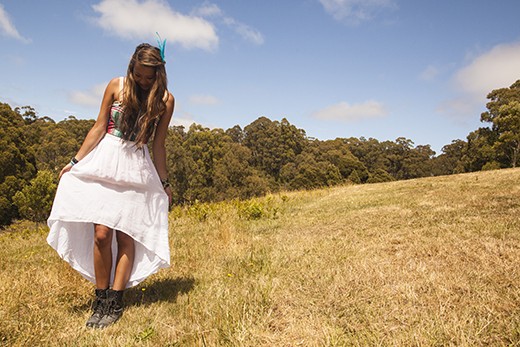 Pocahontas inspired festival goer gets ready to embrace the festivities in Lorne