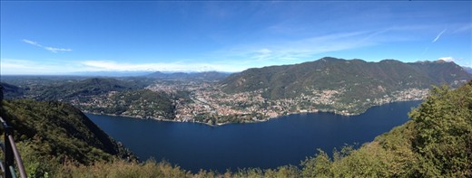 View over Lago di Como with the Alps in the distance. 