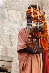 Ready for the next life- Standing on the steps of Marnikarnika Ghat this Sadhu was observing a cremation ceremony by the Ganges.: by varanasi, Views[530]